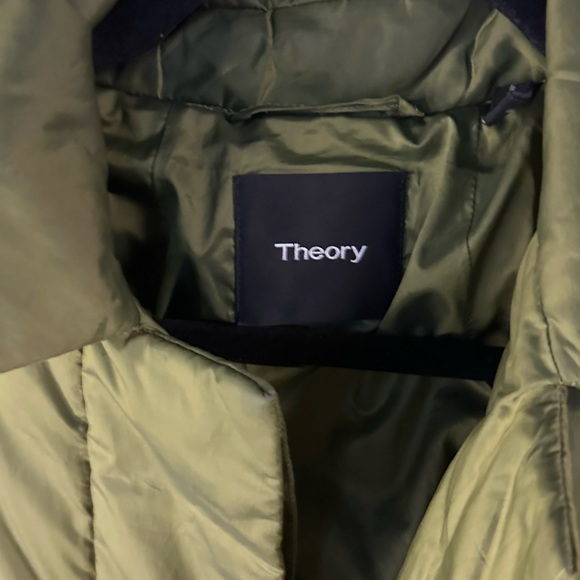 Theory Bright Green size P puffer trench coat with belt like new - Picture 7 of 8